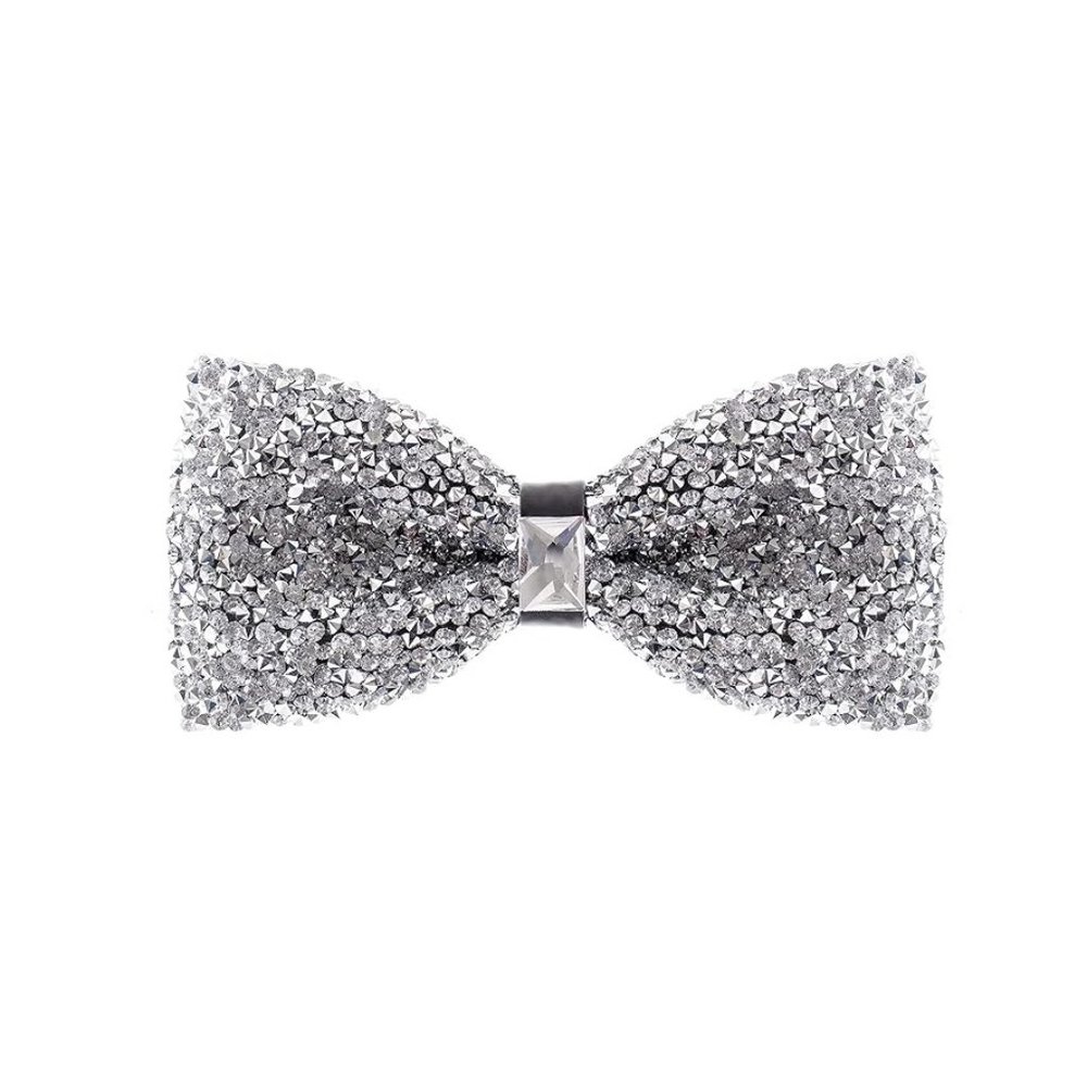 Mens Womens Rhinestone Bow Tie Satin Sequin Silver